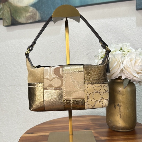 Coach Gold Patchwork Suede Small Purse Handbag - Picture 4 of 15